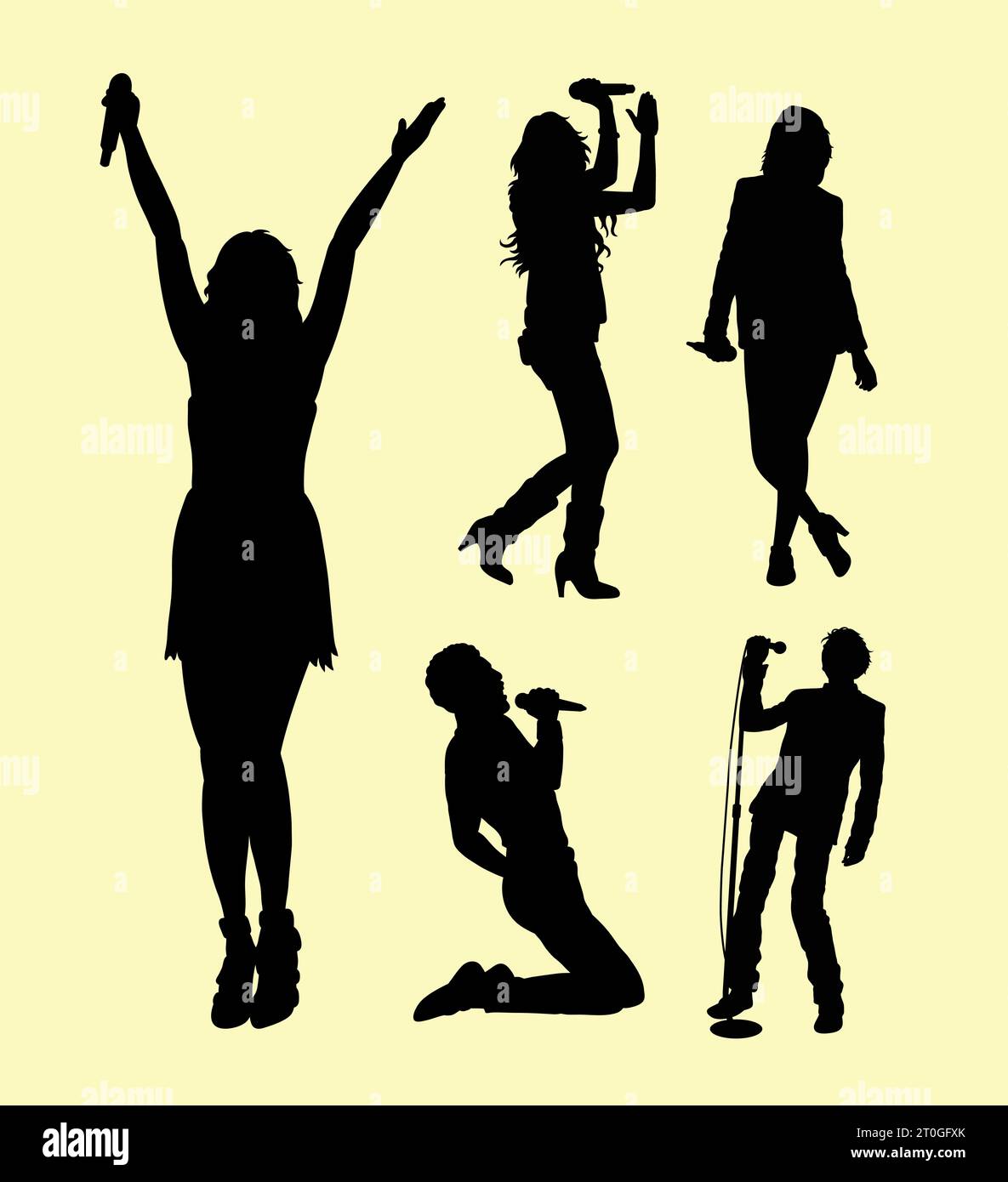 cantante maschile e femminile, performance silhouette Illustrazione Vettoriale