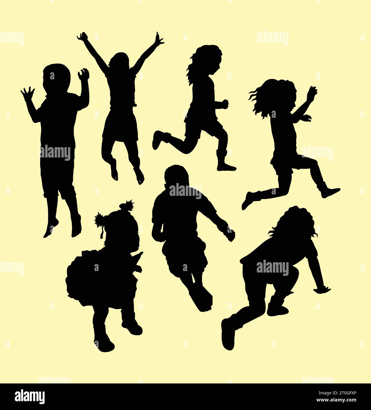 bambini felici che saltano e giocano alla silhouette sportiva Illustrazione Vettoriale