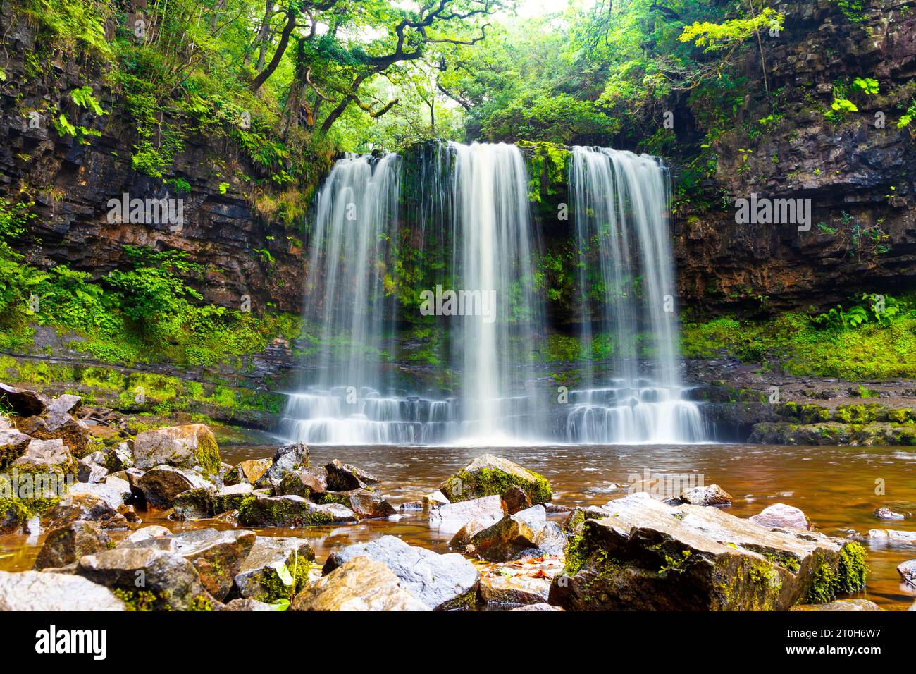 Sgwd Yr Eira Waterfall, Four Waterfalls Walk, Brecon Beacons National Park, Galles, Regno Unito Foto Stock