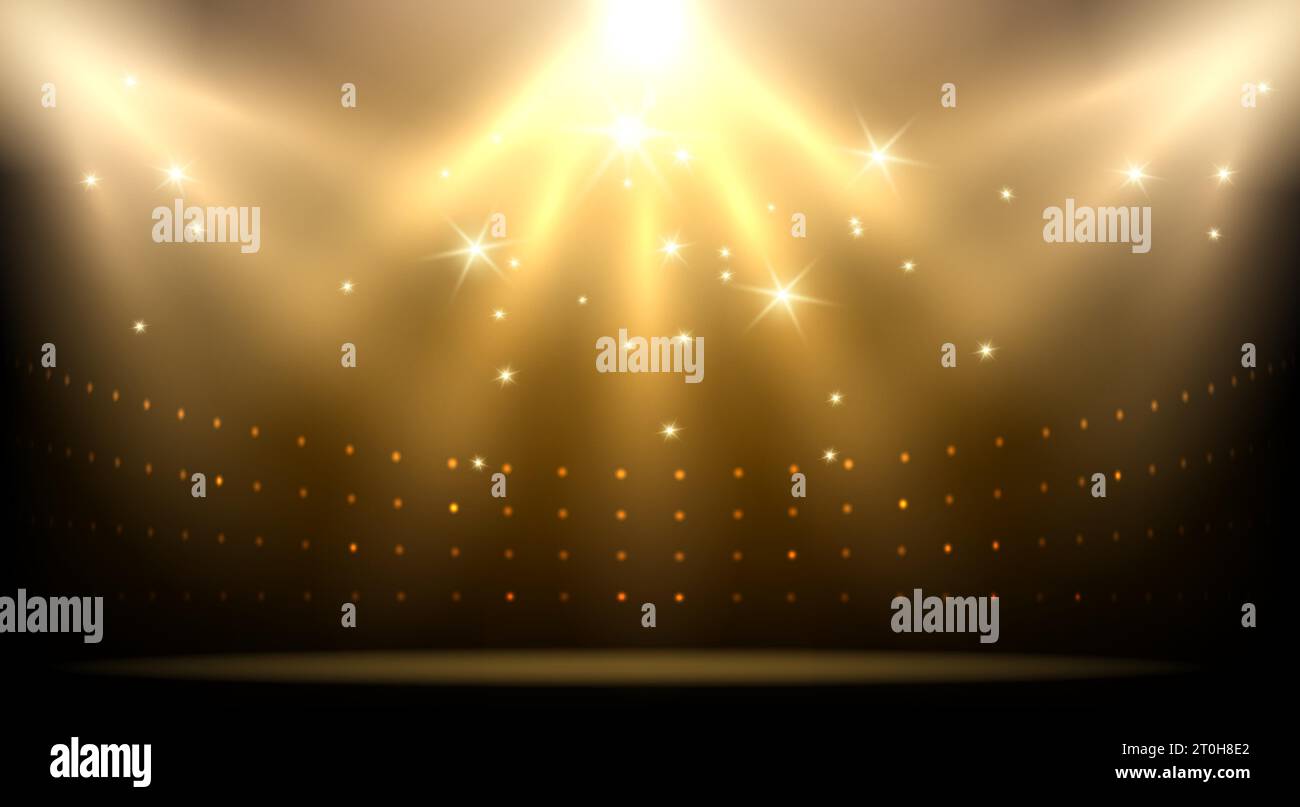 Stadio d'oro con raggi di luce e sfondo scintillante. Illustrazione vettoriale Illustrazione Vettoriale