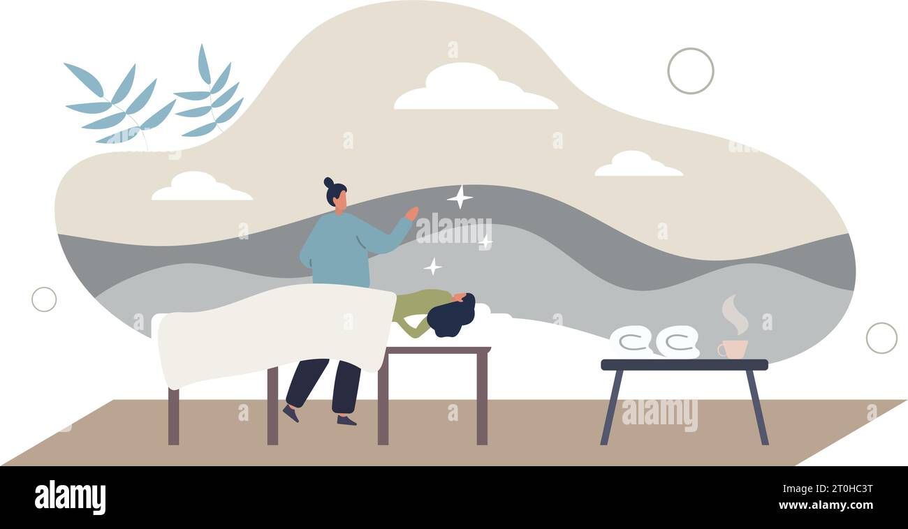 Trattamento Reiki come pratica rituale energetico per il recupero.metodo di tecnica per la medicina alternativa dopo malattia o malattia.illustrazione vettoriale piatta Illustrazione Vettoriale