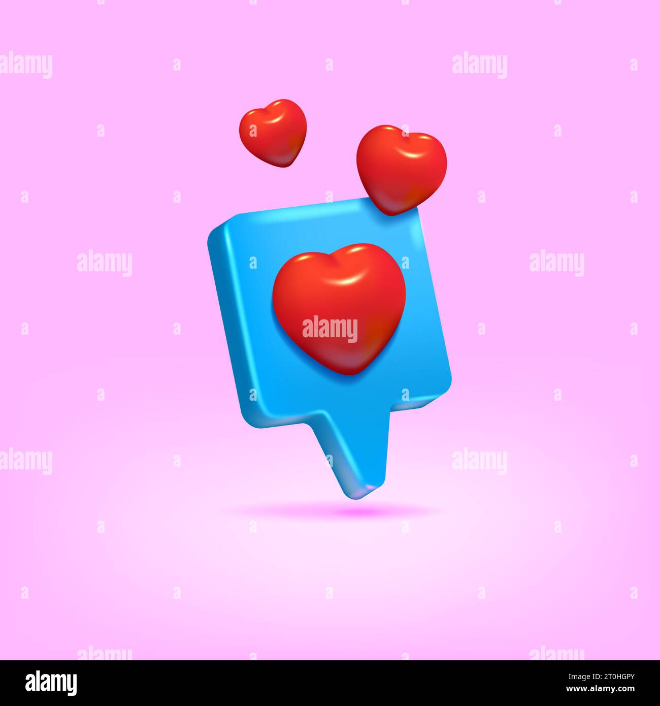 Icone d'amore. Cuore rosso. Fumetto 3D. Simbolo di San Valentino per coppie o amici. Come un messaggio. Passione e romanticismo. Regalo sui social media. Emozione positiva. Segnale Internet. Oggetto di rendering vettoriale Illustrazione Vettoriale