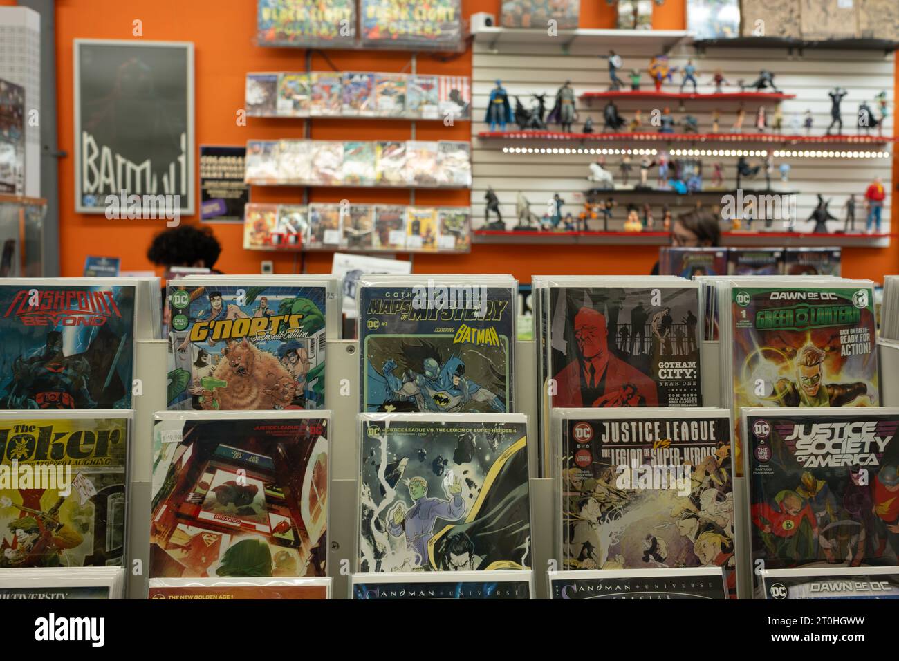 Una serie di fumetti nel negozio di fumetti Vault of Midnight ad Ann Arbor, Michigan Foto Stock