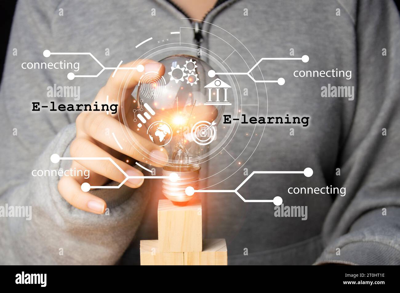 Concetto di sistema di gestione dell'insegnamento e dell'apprendimento tramite rete concentrandosi sullo studente come centro di insegnamento e apprendimento combinato con lo studente Foto Stock
