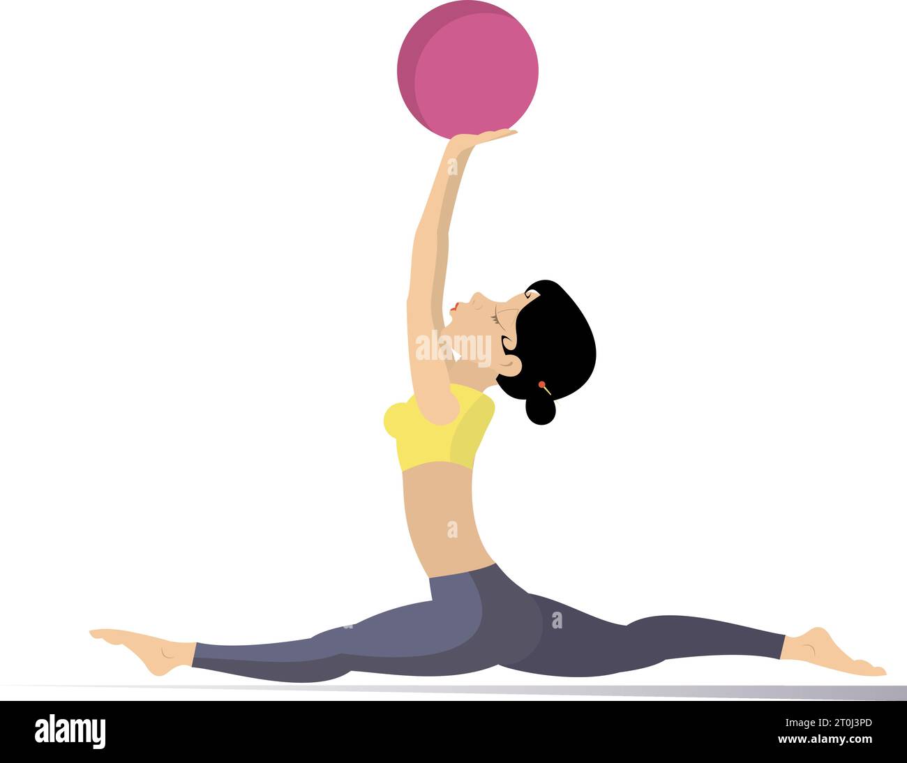Giovane donna con lithe figure fare esercizi con la palla isolata su illustrazione bianca Illustrazione Vettoriale