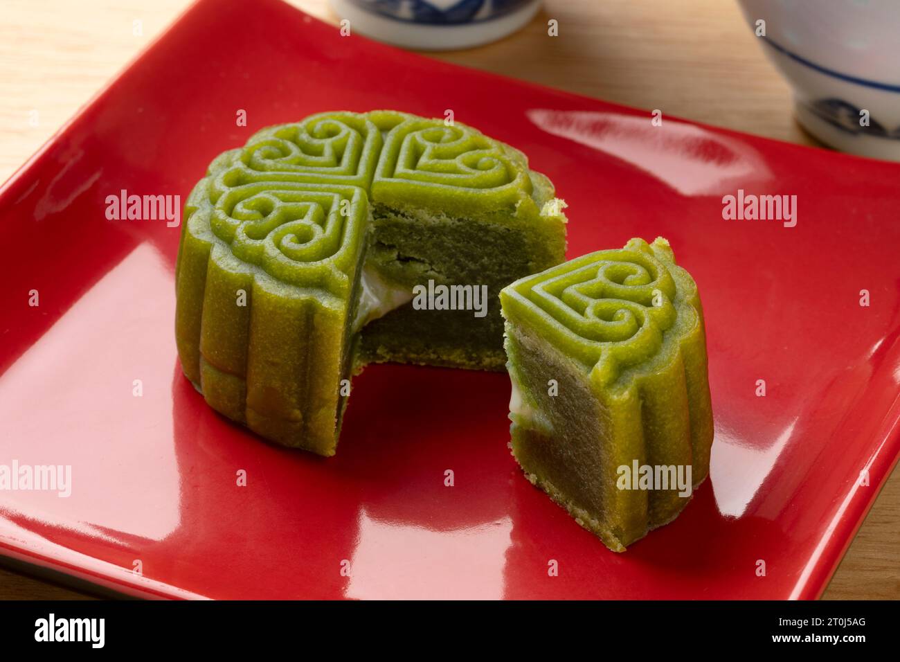 Green Snowskin o Crystal Skin Mooncake, una nuova variante di Mooncake per il Mid-Autumn Festival Close Up Foto Stock