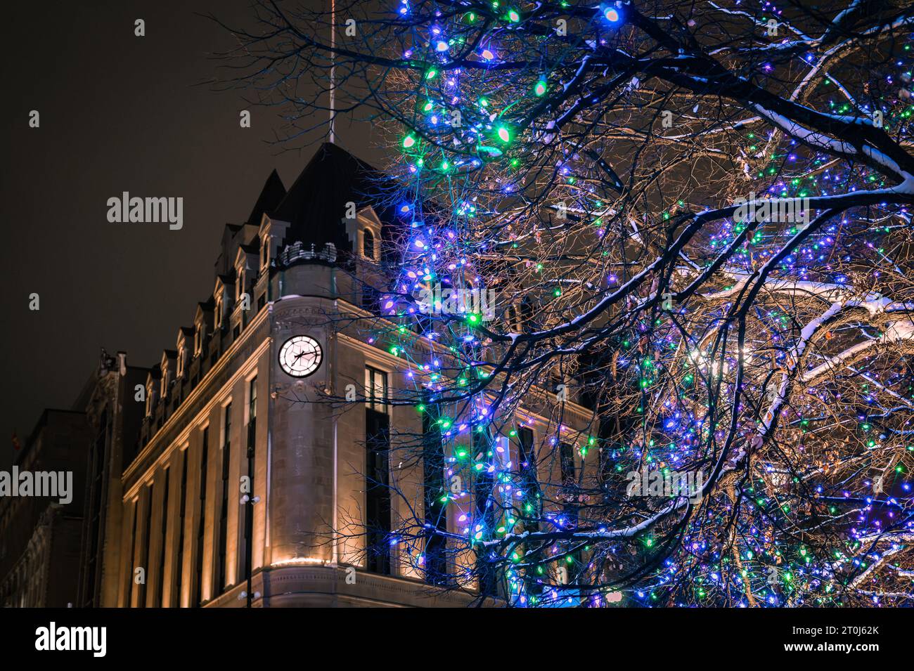 Ufficio postale centrale, Confederation Square, Christmas Lights, Ottawa, Canada Foto Stock