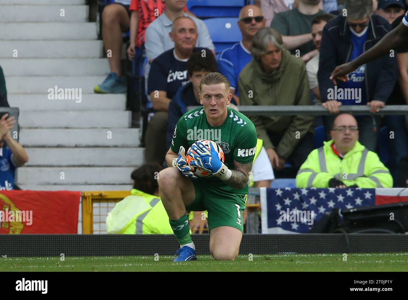 Everton, Regno Unito. 7 ottobre 2023. Jordan Pickford, il portiere dell'Everton in azione. Partita di Premier League, Everton contro AFC Bournemouth al Goodison Park di Liverpool sabato 7 ottobre 2023. Questa immagine può essere utilizzata solo per scopi editoriali. Solo per uso editoriale, foto di Chris Stading/Andrew Orchard fotografia sportiva/Alamy Live news credito: Andrew Orchard fotografia sportiva/Alamy Live News Foto Stock