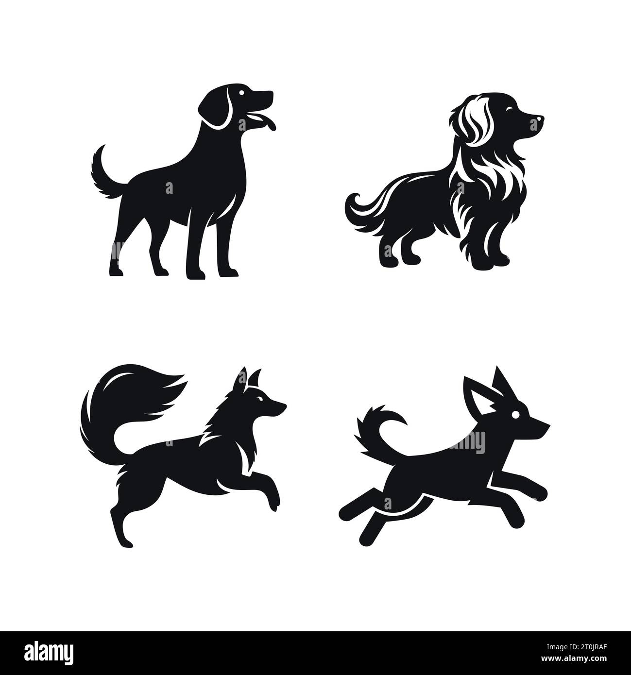 Set di diverse sagome di cani su sfondo bianco. Illustrazione vettoriale Illustrazione Vettoriale