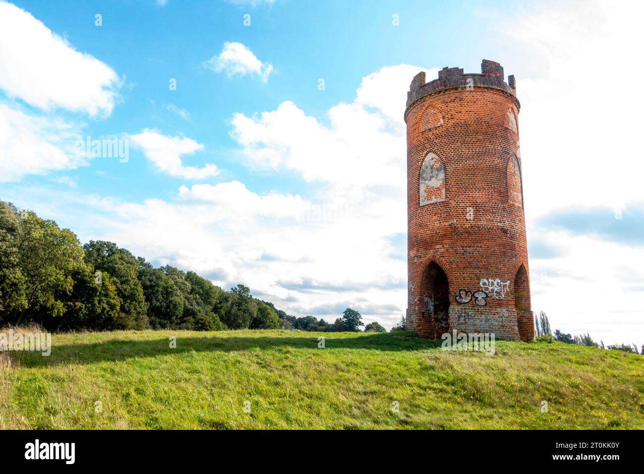 Wilder's Folly on Nuntide Hill a Reading, Regno Unito, visto in autunno contro un cielo blu. Foto Stock