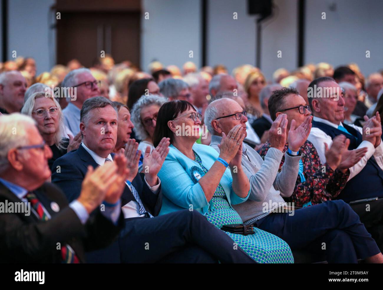 Londra, Regno Unito. 7 ottobre 2023. I delegati applaudono gli oratori nella sala conferenze. Reform UK è stata costituita nel 2018 dalle ceneri del Partito Brexit. Fu guidata da Nigel Farage fino al marzo 2021, quando Richard Tice divenne il suo attuale leader. Stanno progettando di candidarsi in ogni seggio alle prossime elezioni generali. (Foto di Martin Pope/SOPA Images/Sipa USA) credito: SIPA USA/Alamy Live News Foto Stock