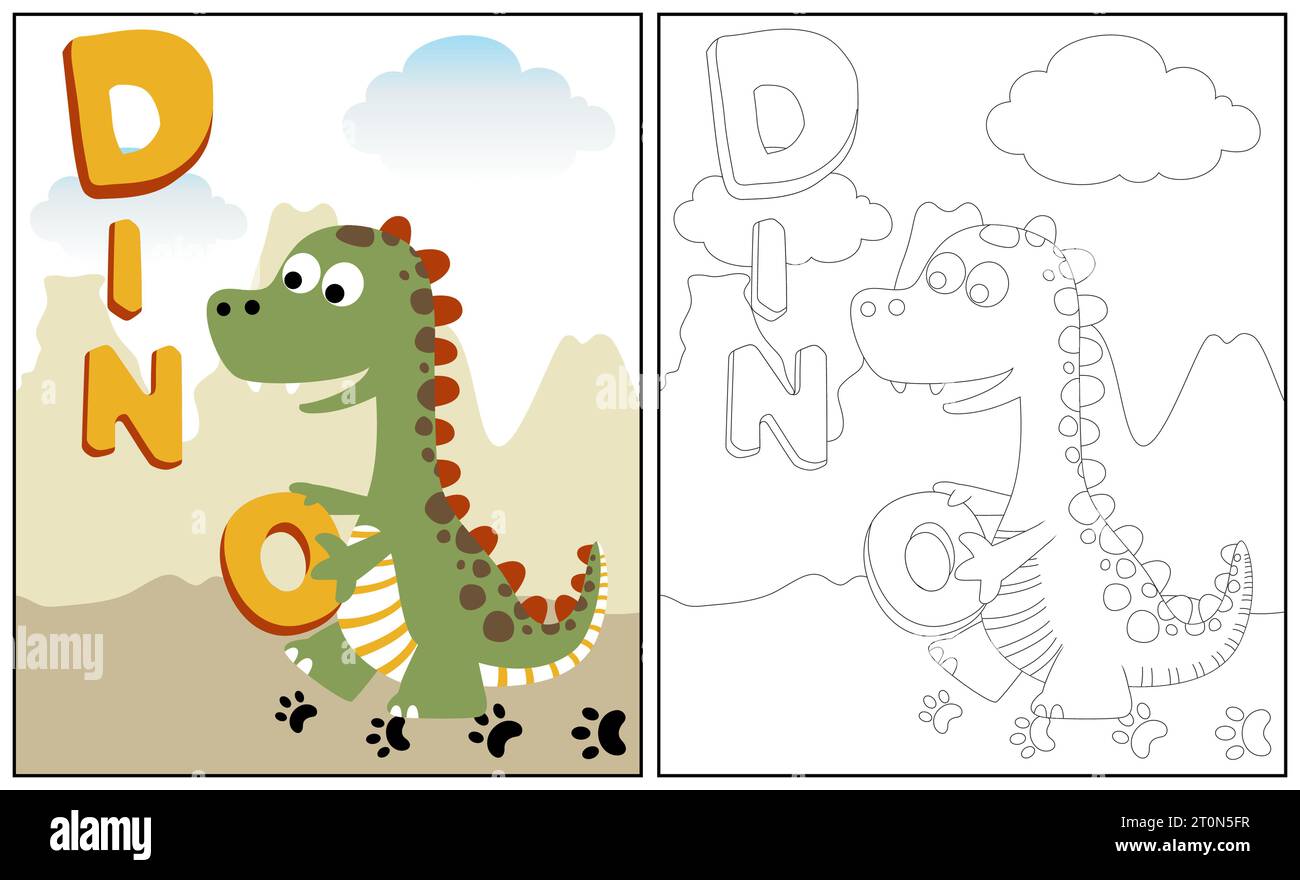 Cartoni animati vettoriali con lettere, pagine da colorare o libri Illustrazione Vettoriale