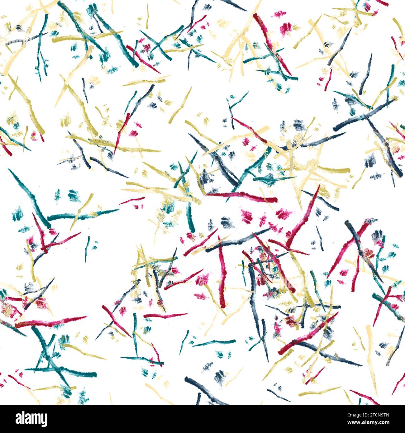 Tratti di pennello ad acquerello sottili astratti. Texture giapponese. Colori giallo, verde e rosso su sfondo bianco. Ripetizione senza cuciture Foto Stock