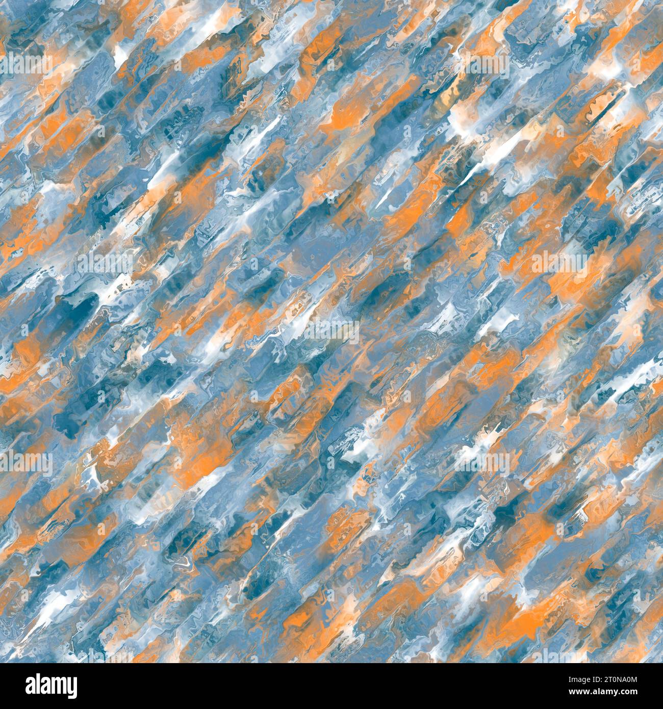 Tratti diagonali astratti multicolori con riflesso. Blu, arancione e bianco. Ripetizione senza cuciture. Foto Stock