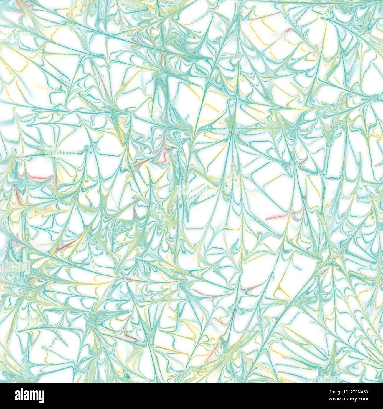 Linee sottili e caotiche multicolore, sfondo astratto. Consistenza liquida. Ripetizione senza cuciture. Colori blu, giallo e rosso su sfondo bianco. Foto Stock