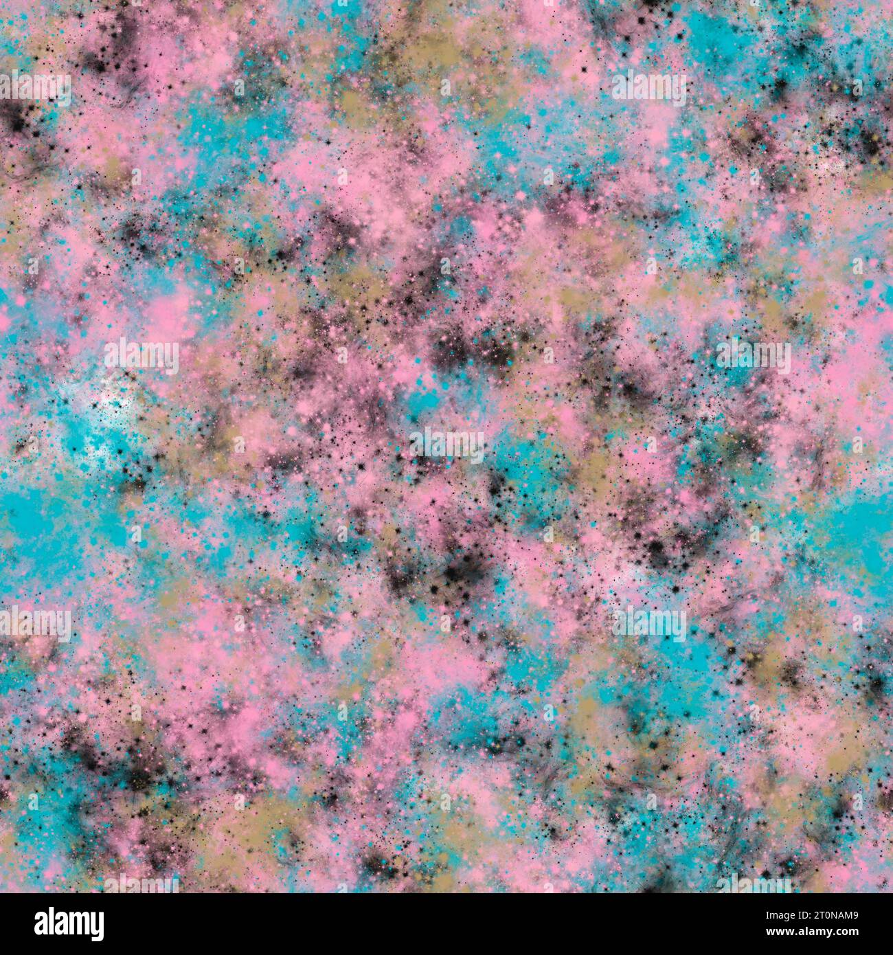 Tratti di pennello rosa astratto, cachi, blu e nero. COSMOS con l'imitazione delle stelle. Ripetizione senza cuciture. Foto Stock