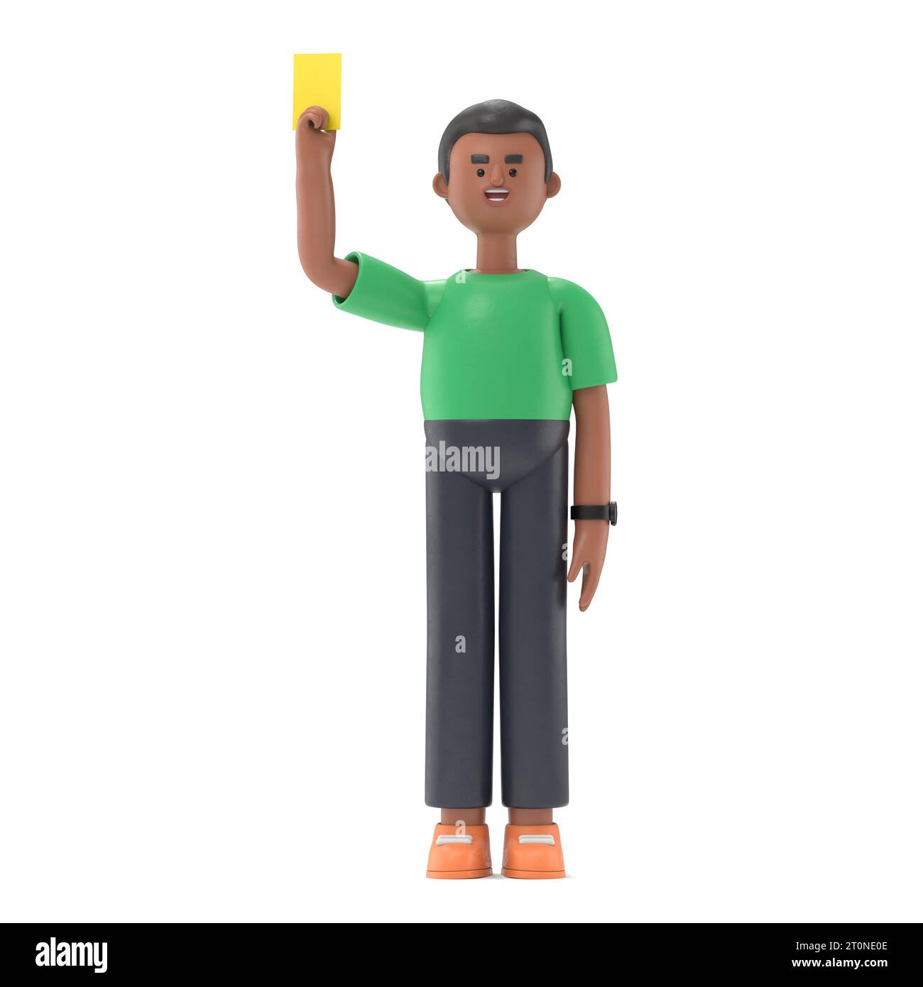 Illustrazione 3D di David afro man che mostra il cartellino giallo.rendering 3D su sfondo bianco. Foto Stock