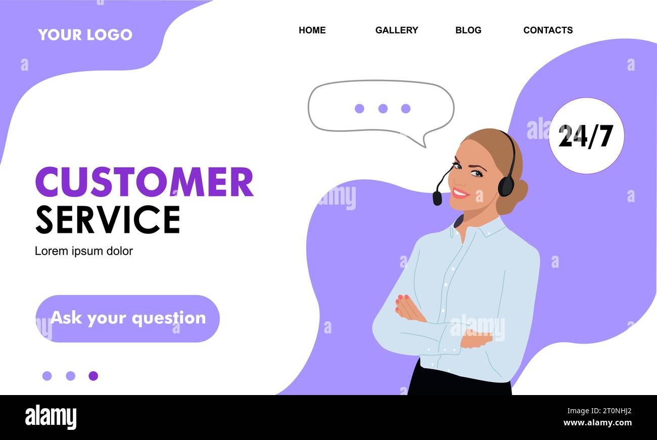 Modello di landing page del vettore di assistenza clienti. Illustrazione Vettoriale