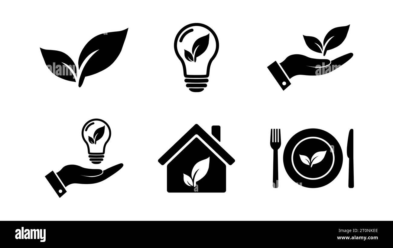 Set di icone vegane con concetti ecologici. Eco House. cibo Illustrazione Vettoriale