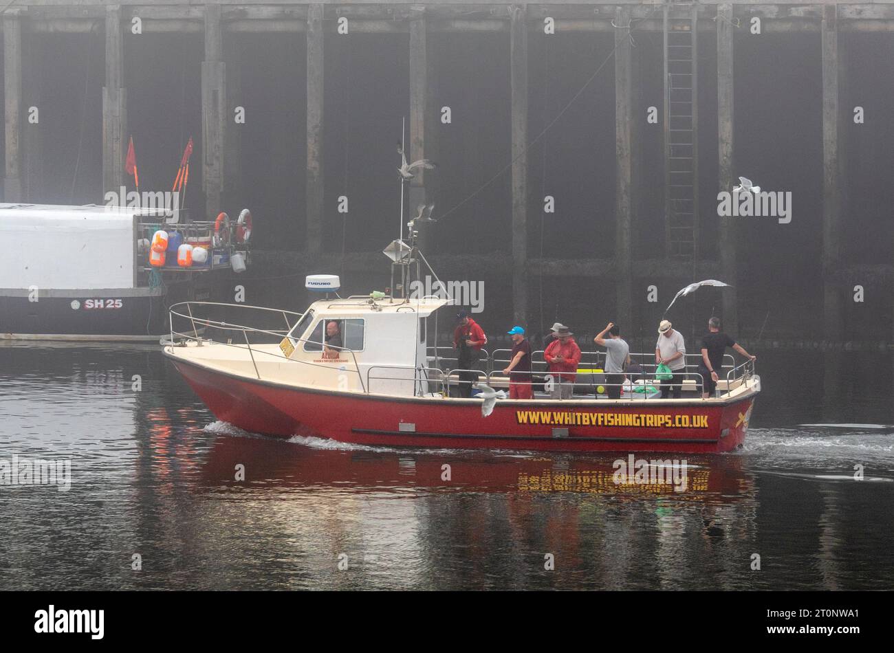 Whitby è una città di mare nello Yorkshire, nel nord dell'Inghilterra, divisa dal fiume Esk. Foto Stock