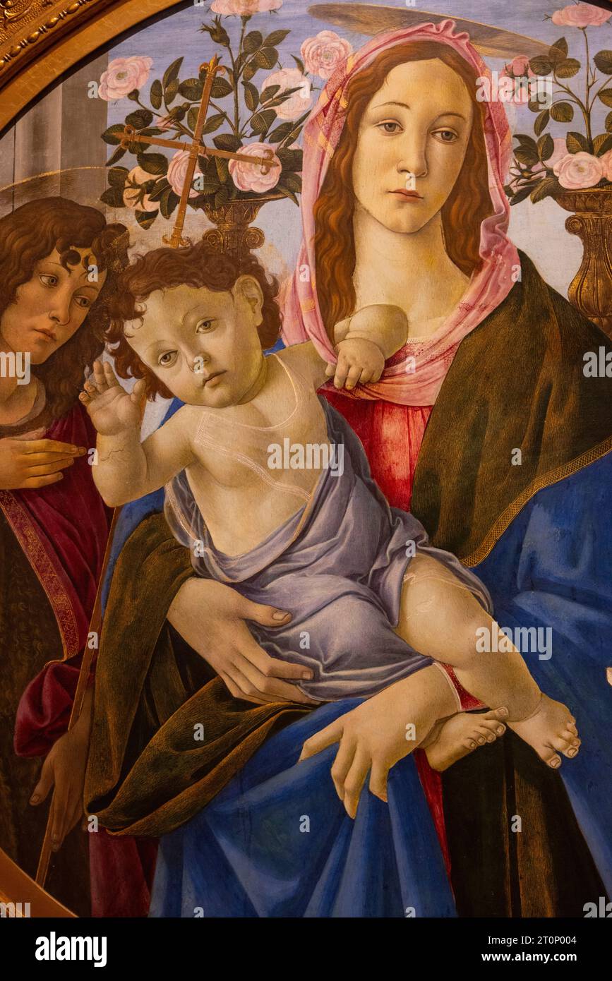 Dettaglio: Botticelli, Vergine e bambino con San Giovanni Battista e angelo, 1500 circa, il Museo Nazionale di Varsavia (MNW), Varsavia, Polonia Foto Stock