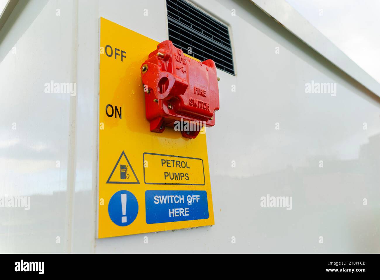 Pompa di benzina, l'interruttore di arresto Foto Stock