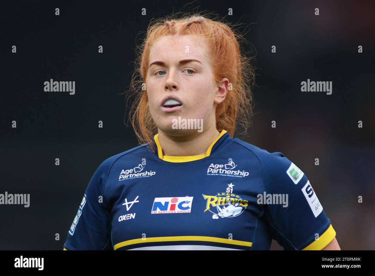 York, Regno Unito. 8 ottobre 2023. LNER Community Stadium, York, North Yorkshire, 8 ottobre 2023. Betfred Womens Super League Grand Final York Valkyrie V Leeds Rhinos Caitlin Casey di Leeds Rhinos credito: Touchlinepics/Alamy Live News Foto Stock