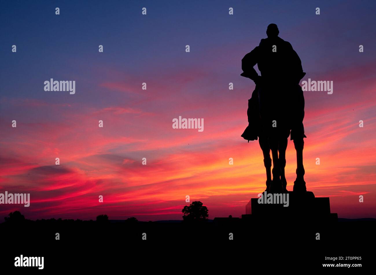 Stonewall Jackson statua tramonto, Manassas National Battlefield Park, Virginia Foto Stock