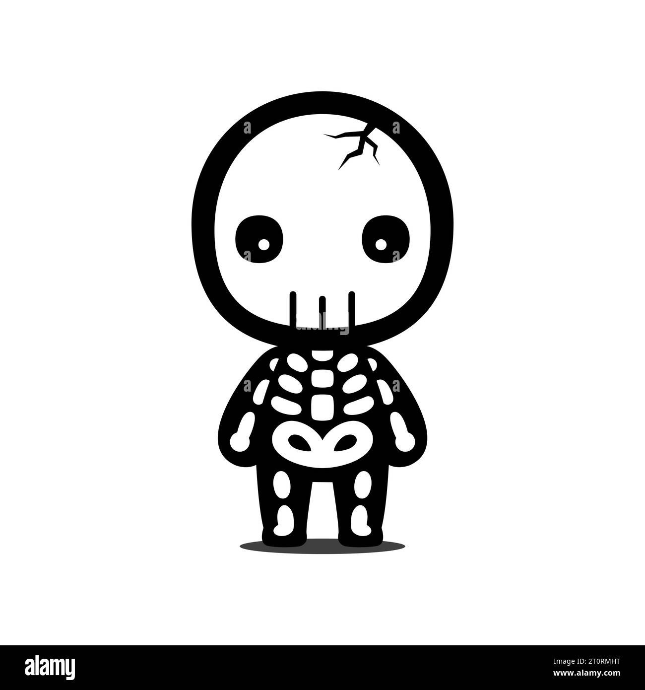 Carino e personaggio carino di Halloween Skull Cartoon in stile Kawaii Illustrazione Vettoriale