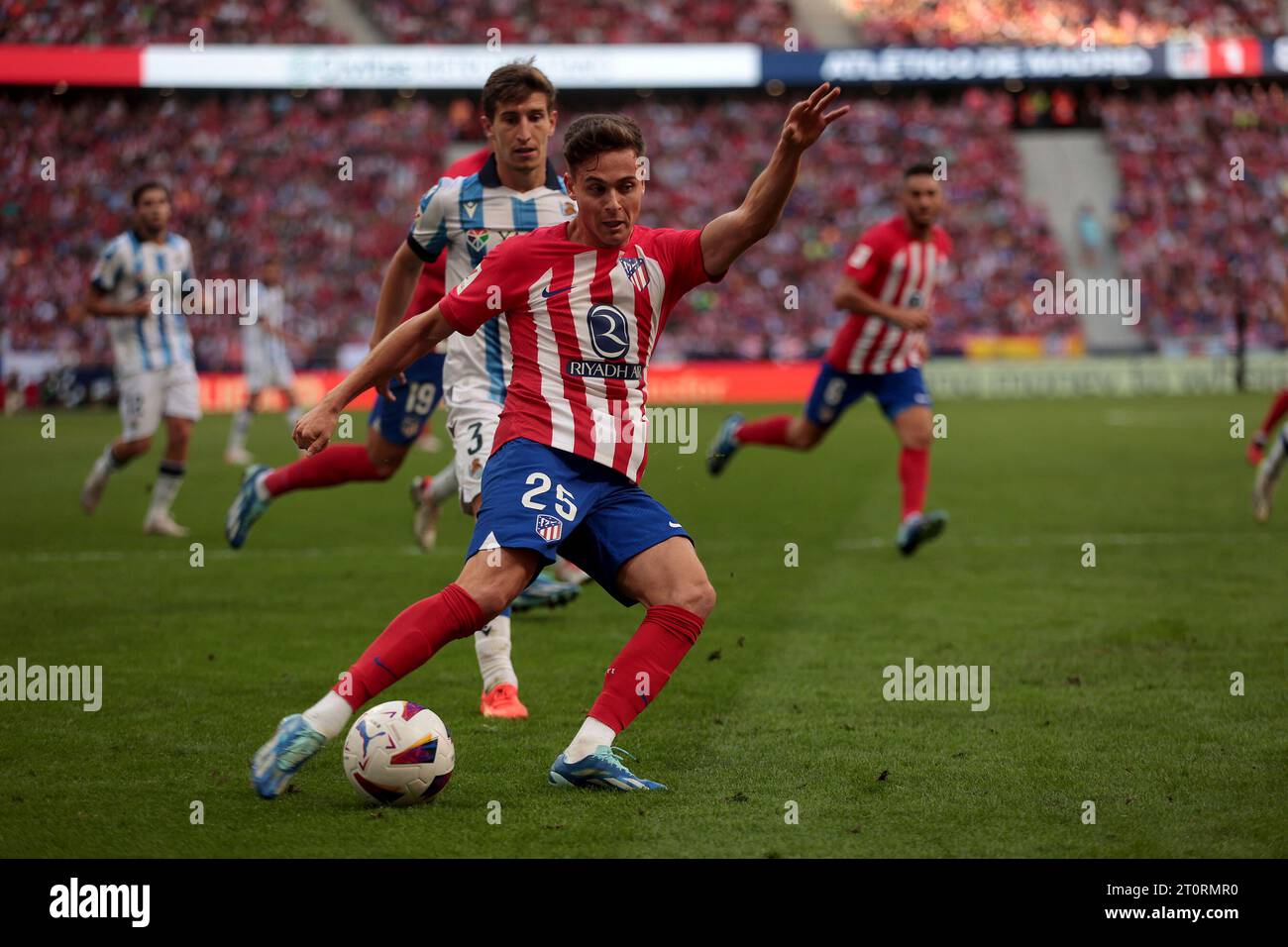 Madrid, spagnolo. 8 ottobre 2023. Madrid Spagna; 08.10.2023.- Rodrigo Riquelme Atletico de Madrid vs Real Sociedad, partita di calcio spagnola giorno 9 tenutasi allo stadio Cívitas Metropolitano culminando con un punteggio di 2-1 a favore dell'Atletico con gol segnati da Samuel Lino 22' e Antoine Griezmann 89' da un rigore. E per Real Sociedad, gol segnato da Mikel Oyarzabal 73' crediti: Juan Carlos Rojas/ Picture Alliance/dpa/Alamy Live News Foto Stock