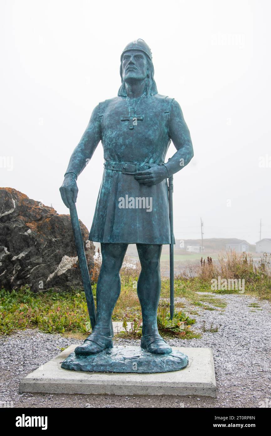 Statua di Leif Erikson a Hay Cove a Saint Lunaire-Griquet, Terranova e Labrador, Canada Foto Stock