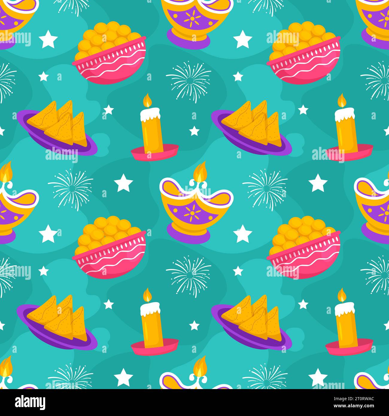 Happy Diwali Seamless Pattern Illustration Design con Light Festival of India Ornament in Cartoon Hand Drawn Template Illustrazione Vettoriale