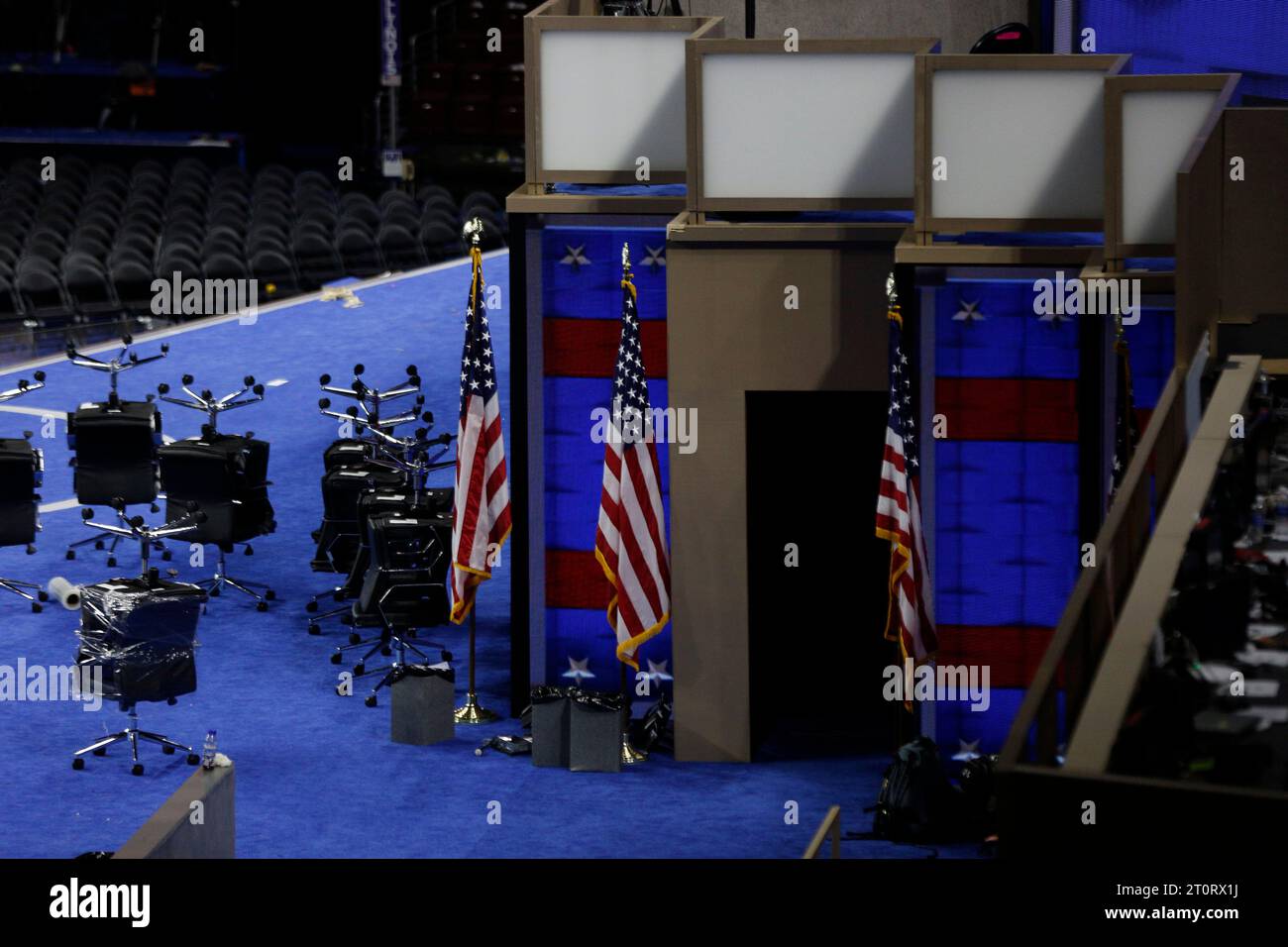 07272016 - Filadelfia, Pennsylvania, USA: La Wells Fargo Arena è vuota dopo che i delegati sono tornati a casa il terzo giorno della Convention nazionale democratica. (Jeremy Hogan/Polaris) Foto Stock