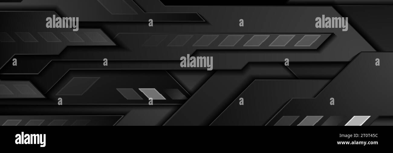 Tecnologia nera sfondo astratto geometrico. Design banner vettoriale Illustrazione Vettoriale