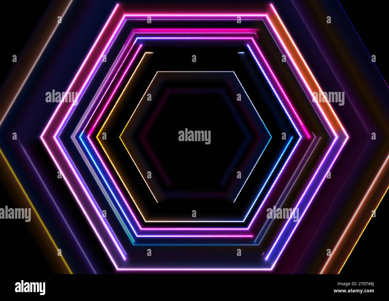 Coloratissimi esagoni tecnologici al neon con sfondo astratto. Progettazione vettoriale Illustrazione Vettoriale