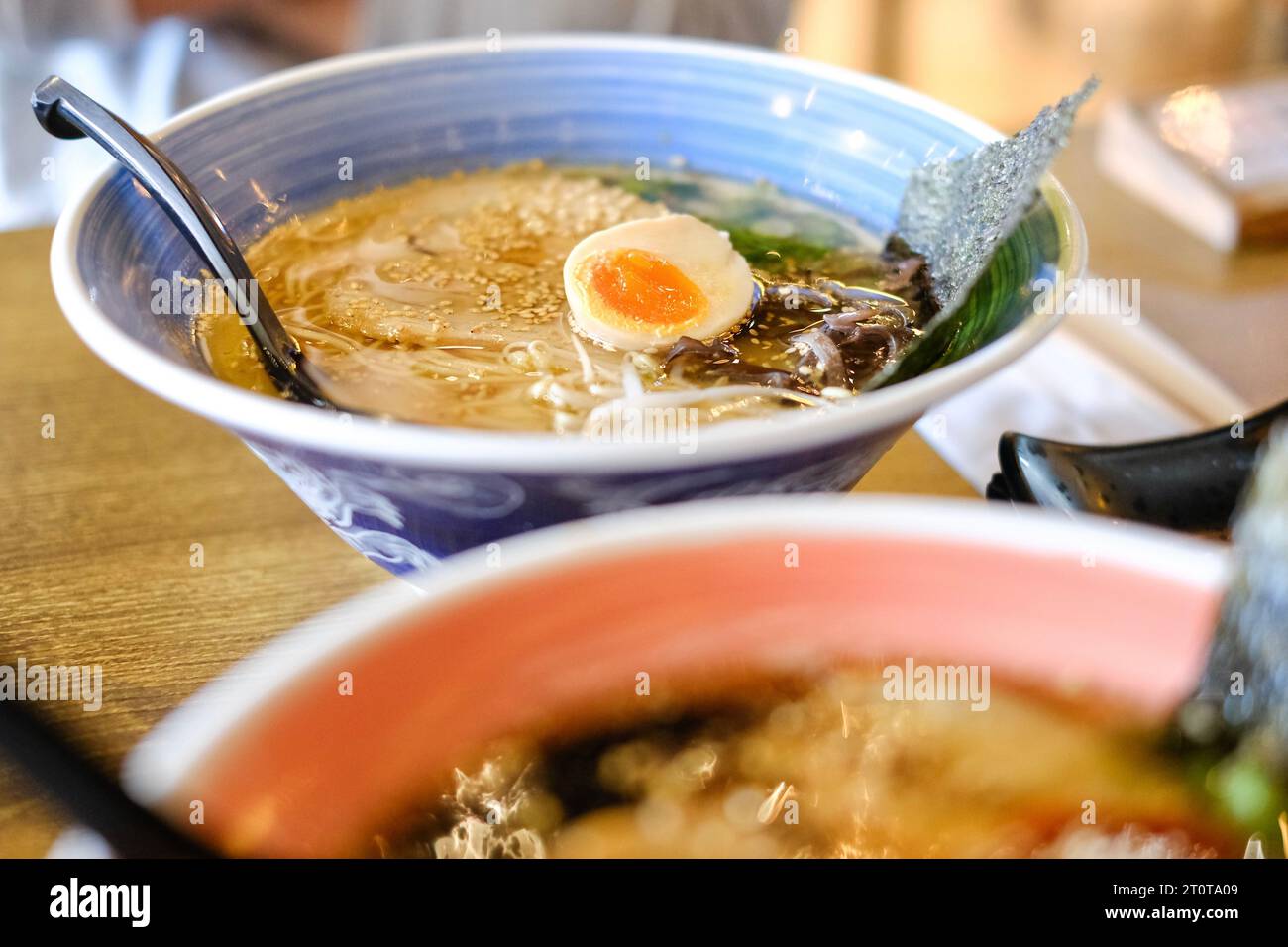 Una ciotola di ramen tonkotsu con brodo a base di shoyu, fette di chashu, germogli di bambù, uovo sodo e warabi al Mikazuki, un ristorante giapponese a Sydney Foto Stock