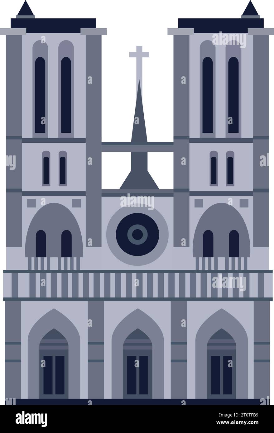 Semplice e colorato disegno piatto del monumento storico francese di NOTRE DAME DE PARIS, PARIGI Illustrazione Vettoriale