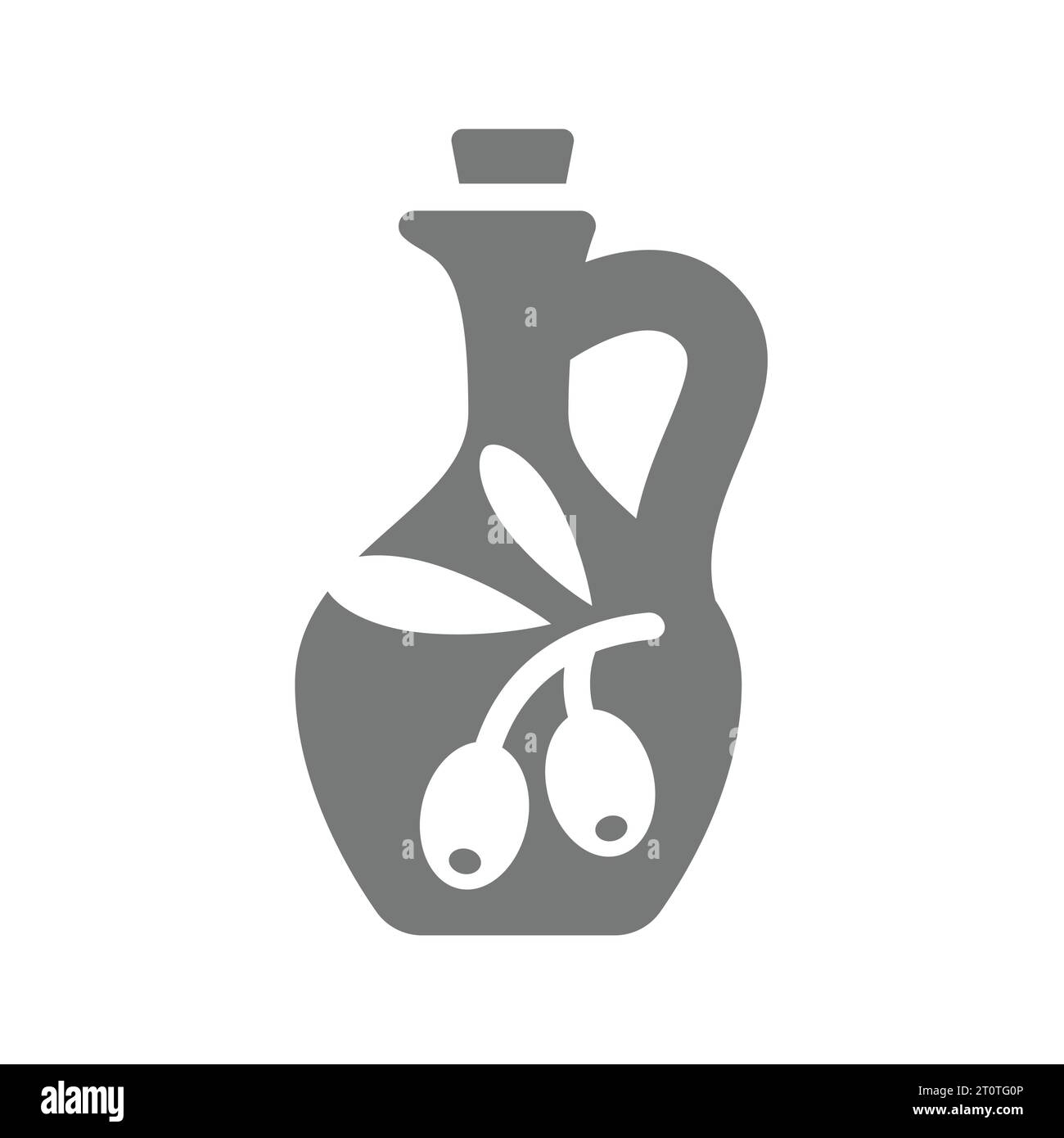 Icona vettore del decanter di sughero dell'olio d'oliva. Logo della bottiglia vintage Olive. Illustrazione Vettoriale