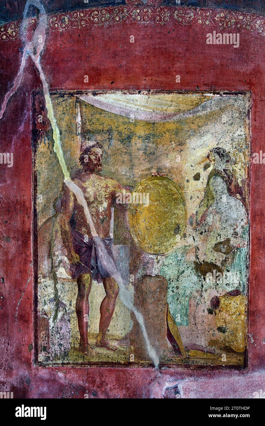 La città romana di fresco Pompei si trova vicino a Napoli, nella regione Campania. Pompei fu sepolta sotto 4-6 m di cenere vulcanica e pomice nell'eruzione del Vesuvio nel 79 d.C. Italia Foto Stock