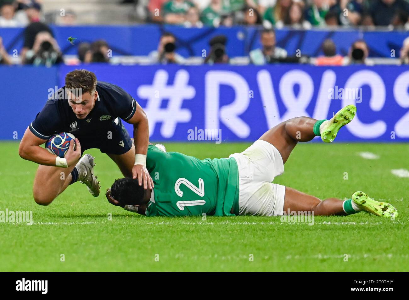 Julien Mattia/le Pictorium - partita della Coppa del mondo di rugby Irlanda, Regno Unito. 7 ottobre 2023. Francia/Seine-Saint-Denis/Saint-Denis - durante la partita di Coppa del mondo di rugby in piscina B tra Irlanda e Scozia allo Stade de France il 7 ottobre 2023. Crediti: LE PICTORIUM/Alamy Live News Foto Stock