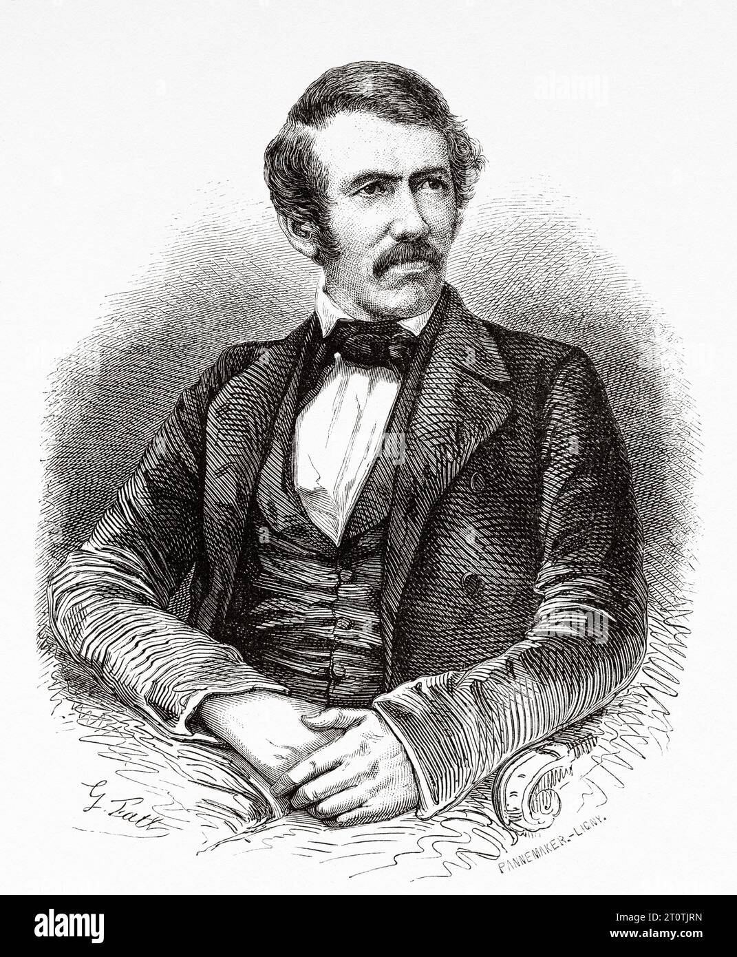 David Livingstone (1813-1873) missionario ed esploratore scozzese che esercitò un'influenza formativa sugli atteggiamenti occidentali verso l'Africa. Incisione del vecchio XIX secolo da le Tour du Monde 1860 Foto Stock
