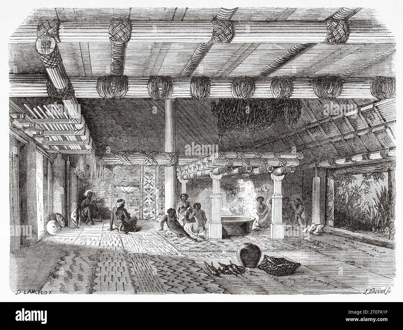 Mbure-ni-sa, isole Figi. Melanesia, Oceania nel sud-ovest dell'Oceano Pacifico. Viaggio al Great viti, grande oceano equinocziale di John Denis Macdonald 1855. Incisione del vecchio XIX secolo da le Tour du Monde 1860 Foto Stock