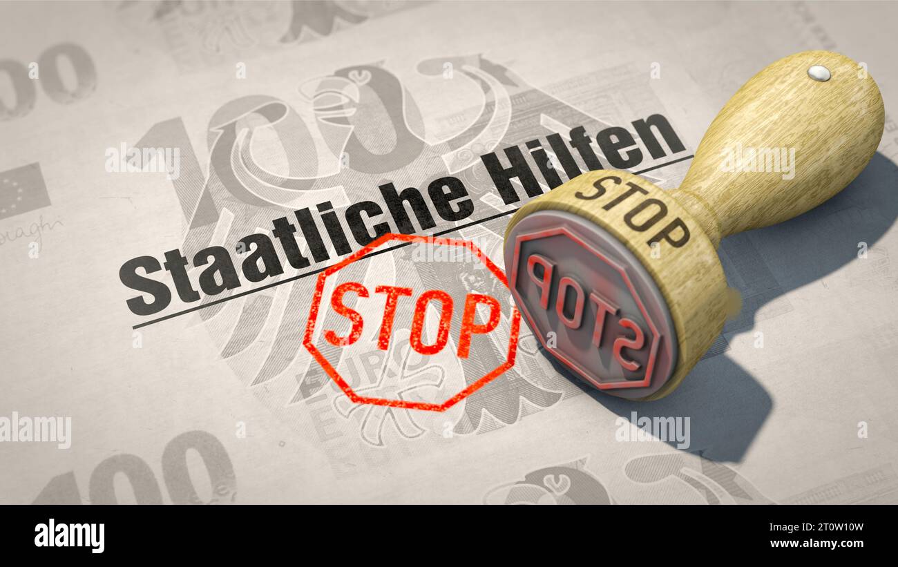 Arresto degli aiuti di Stato - parole tedesche "Staatliche Hilfen" (aiuti di Stato) Foto Stock