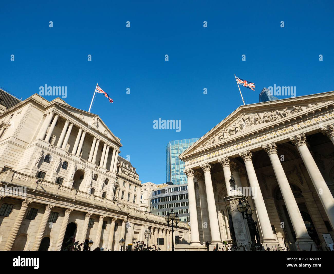 Banca d'Inghilterra e Royal Exchange, Londra, Regno Unito Foto Stock