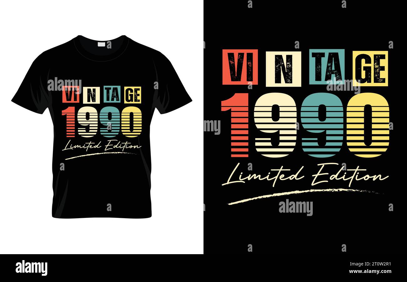 T-shirt vintage 1990 Limited Edition Happy Birthday Living Legend Illustrazione Vettoriale