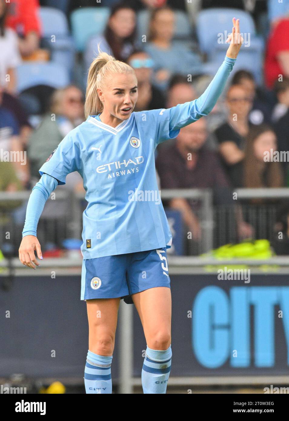 Joie Stadium, Sportcity, Manchester, Inghilterra. 8 ottobre 2023. Alex Greenwood n. 5 del Manchester City Women Football Club, durante il Manchester City Women Football Club V Chelsea Women Football Club al Joie Stadium, nella Barclays Women's Super League/Women's Super League. (Immagine di credito: ©Cody Froggatt/Alamy Live News) Foto Stock