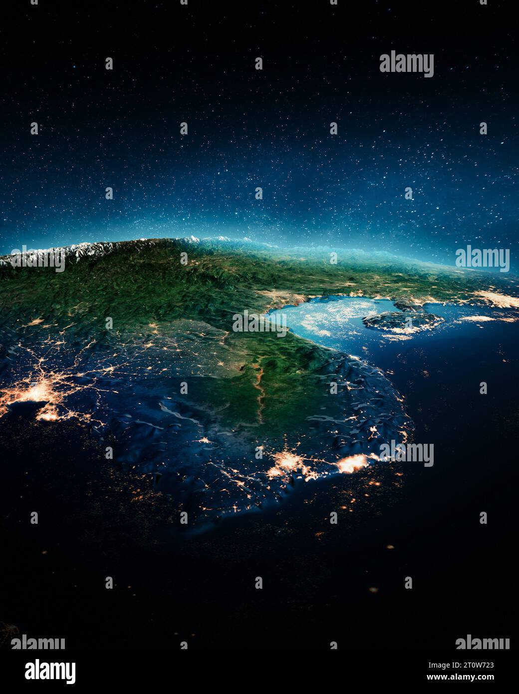Sud-est asiatico, Vietnam di notte. Elementi di questa immagine forniti dalla NASA. rendering 3d. Foto Stock