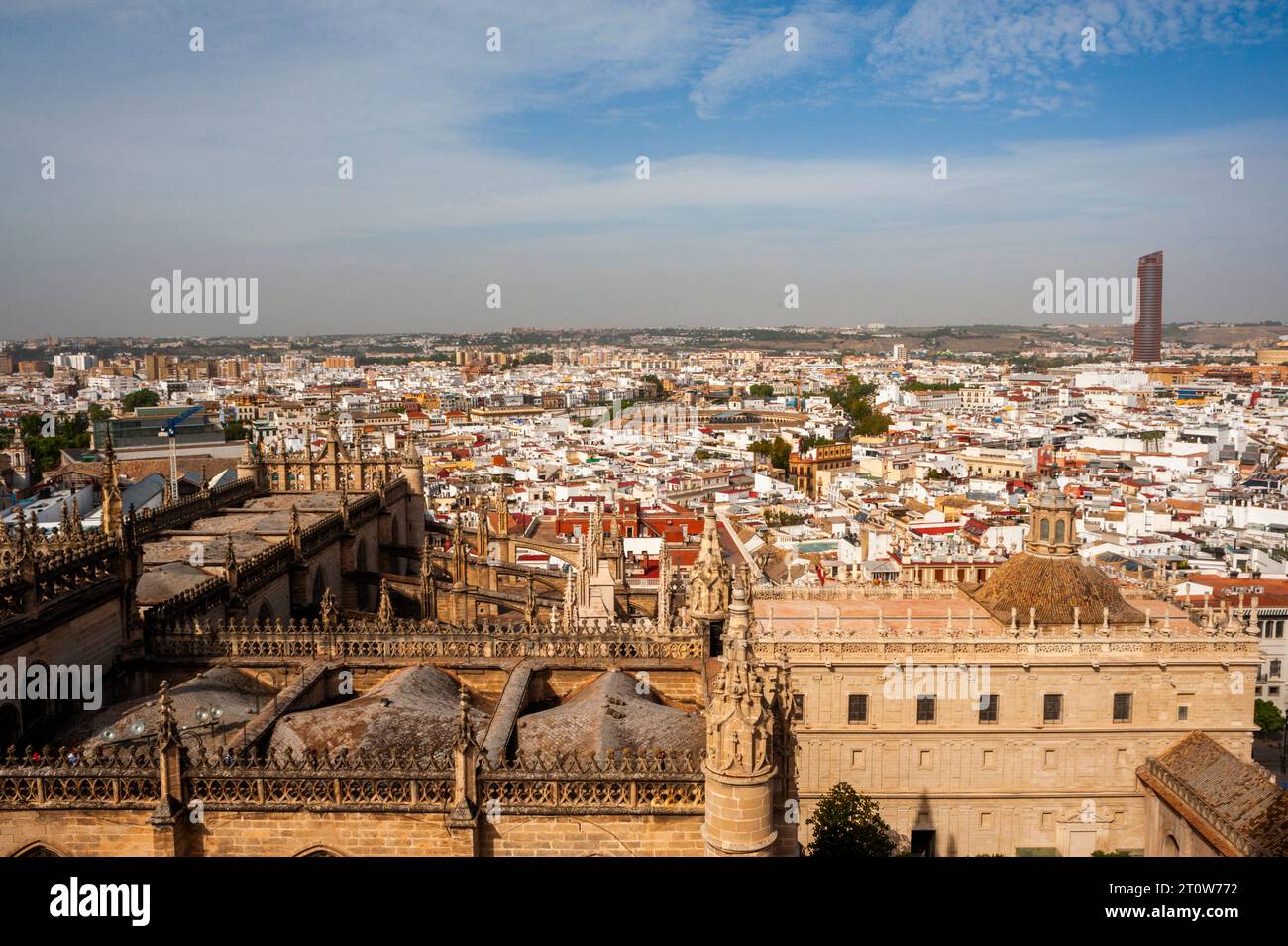 Siviglia, Spagna, Panoramica, paesaggio urbano, Vista grandangolare dall'alto, (dalla Cattedrale) architettura del centro città Scenic, vista generale Foto Stock
