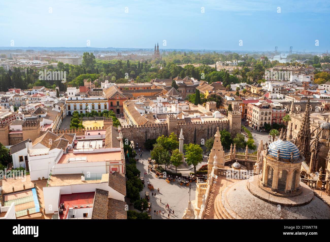 Siviglia, Spagna, Panoramica, paesaggio urbano, Vista grandangolare dall'alto, (dalla Cattedrale) architettura del centro città Scenic, vista generale Foto Stock