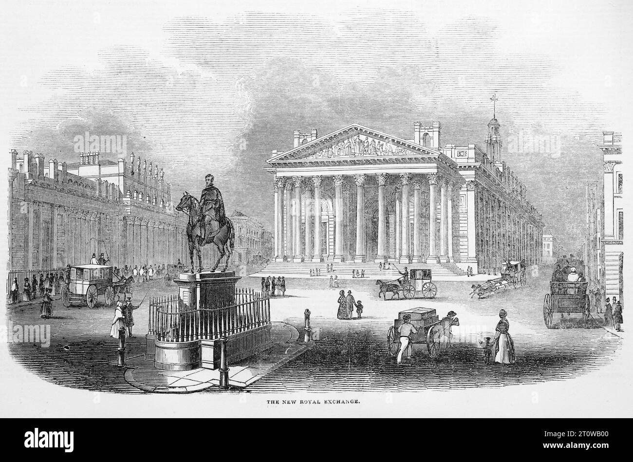 Il New Royal Exchange Building, City of London. Costruito nel 1844 su progetto di Sir William Tite. Illustrazione in bianco e nero dal London Illustrated News; 1844. Foto Stock